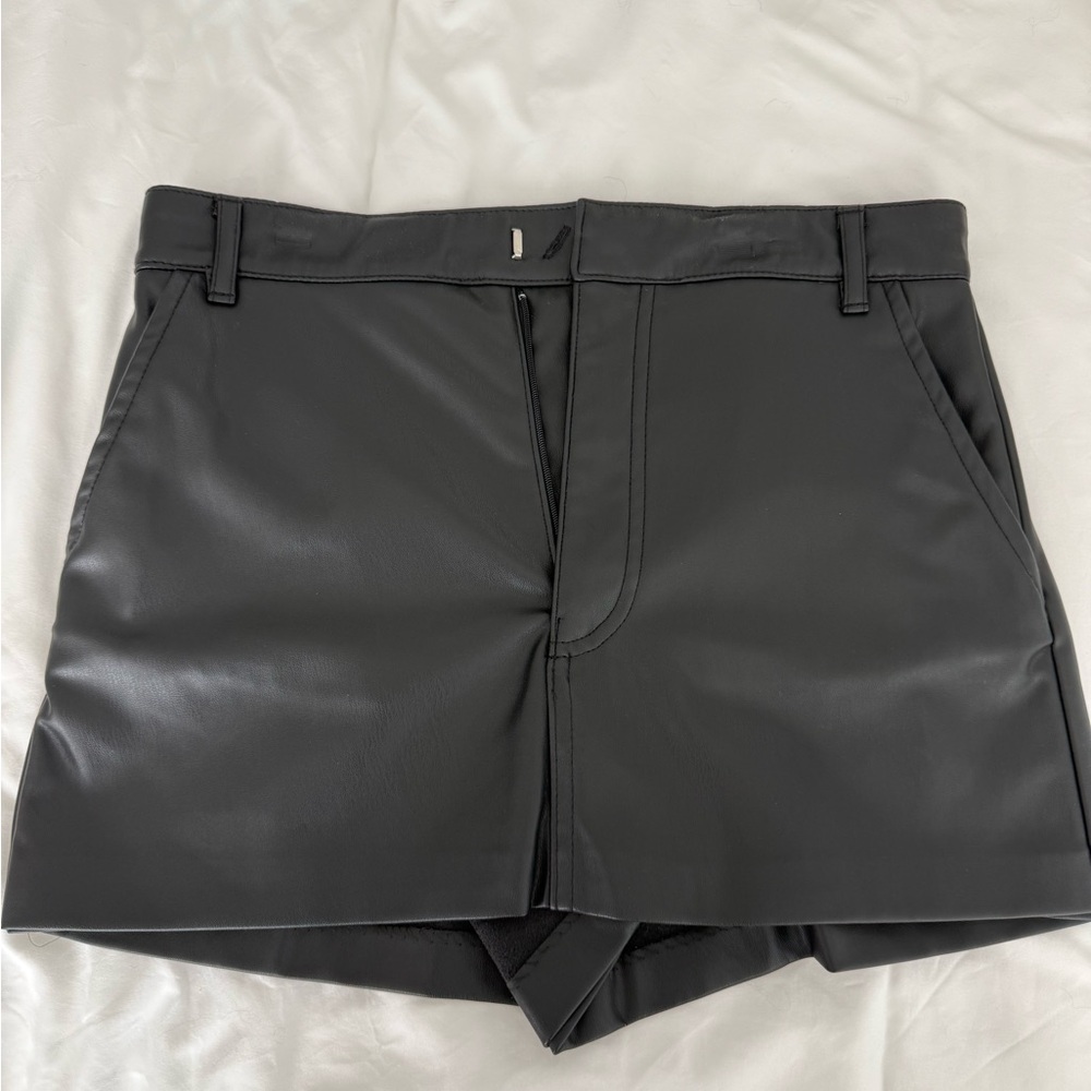 Zara Black Faux Leather Mini Skort